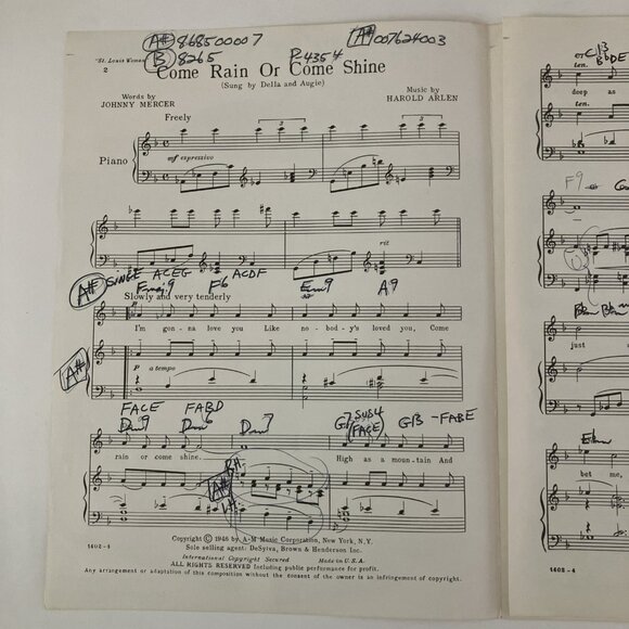 1940s Vintage Sheet Music Come Rain or Come Shine Mercer, Crosby, Frankie Laine - Picture 12 of 16